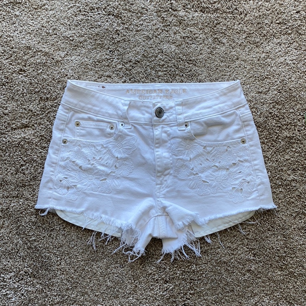 White American Eagle Embroidered Shorts